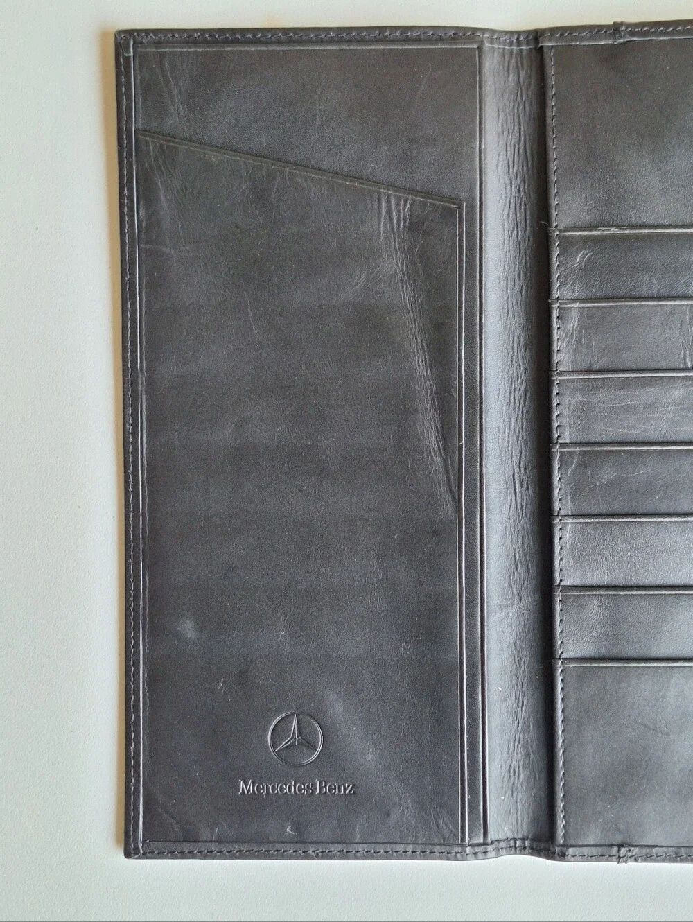 MERCEDES BENZ Leather Checkbook Cover Black Bifold Document Wallet Case 9x4.5